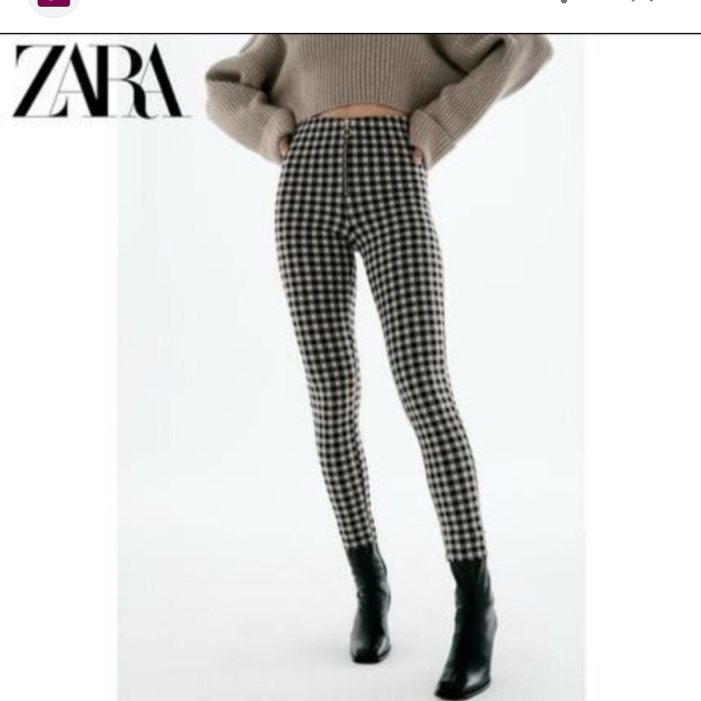 Zara Pants & Jumpsuits Zara Gingham Leggings Zip Front High Waist Black White.